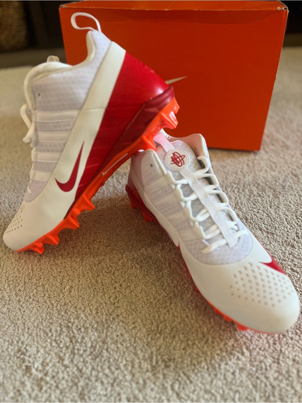 Nike White, Red & Orange Lacrosse Cleats (Never Worn)